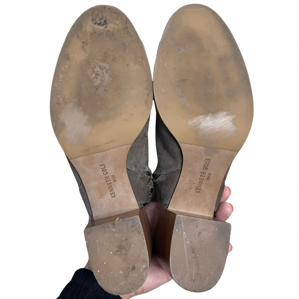 Kenneth Cole Charlo Taupe Suede Peep Toe Side Zip Ankle Booties Size 8.5